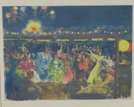 ALEXANDRE LUNOIS (FRENCH 1863 - 1916) FIREWORKS AND DANCING BY THE GUADALQUIVIR, coloured