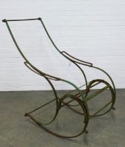 Rare 19th century green painted metal rocking chair frame likely by R.W Winfield & Co, 67 x 116 x