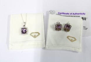 A pair of 9ct gold ametrine and diamond earrings together with a 9ct white gold ametrine and diamond