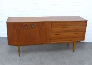 Vintage mid century teak sideboard, with three drawers and two doors, 163 x 77 x 42cm