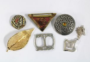 A collection of costume jewellery to include brooches and a pendant on chain (6)
