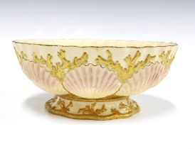 Coalport seaweed and shell pattern blush ivory and gilded bowl, printed factory marks, 24cm.