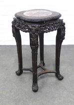 Late Qing Dynasty marble inlaid & hardwood jardinière stand, 54 x 77cm.