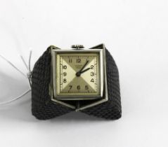 BUCHERER, Art Deco travel purse watch / clock, square dial signed C. Bucherer, Lucerne Swiss, with