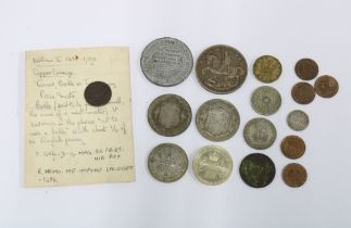 Coins to include a George V silver crown dated 1935 and a William II Scots Two-Penny coin, dated