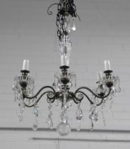 Six branch chandelier with glass lustres, 50 x 66cm.