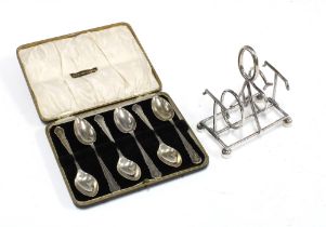 Cased set of six George V silver teaspoons, Sheffield 1912 together with a novelty 'TOAST' toast