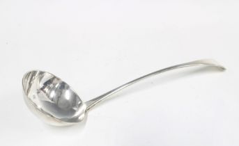 George III Scottish provincial silver soup ladle, Old English pattern, stamped ABD, 34cm long