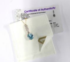 9ct gold topaz and diamond pendant on 9ct gold chain