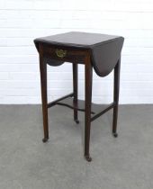Mahogany Pembroke table, with drop leaf sides, single drawer and undertier, raised on square