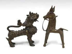 Bronze patinated kylin and a horse (2) 17cm.