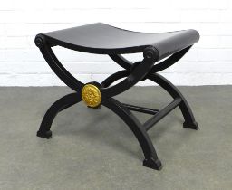 An ebonised and parcel gilt X-frame stool, 53 x 44 x 45cm.