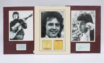 DONAVAN, DAVID ESSEX & CAT STEVENS, ink autographs, card mounted with black and white photographs,