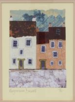 MARGARETANN BENNETT RSW (SCOTTISH B. 1968) mixed media on card of two houses, signed in pencil and