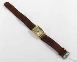 BUCHERER, 18ct gold cased wristwatch, early 20th century, signed rectangular dial with Arabic