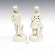 Two Parian figures of a boy and a girl, 23cm. (2)