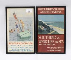 South End on Sea & Southend & Westcliff on Sea, two framed posters,31 x 19cm (2)