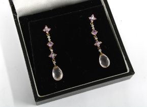 A pair of 9ct gold geset drop earrings (2)