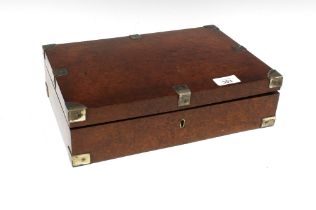 Burr elm box containing draughtsman equipment, etc.