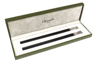Christofle ebony chopsticks with silver plated mounts, boxed