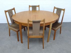 Vintage retro teak dining table and set of four chairs, 137 x 182 x 100cm. (5)