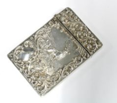 An Edwardian silver Monarch of the Glen card case, Crisford & Norris Ltd, Birmingham 1904, 10 x 7cm