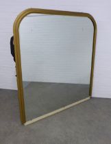 Large Victorian gilt framed mirror with an arched mirror plate within a plain moulded frame, (A/F