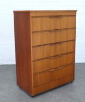 Vintage retro teak five drawer chest, 74 x 105 x 41cm.