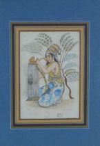 Indian school watercolour, signed with a monogram, framed under glass 11 x 15cm