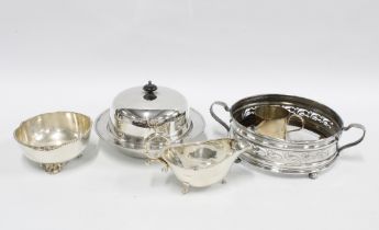 Silver sauce boat and a small collection of silver plated items, etc.