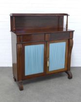 Regency mahogany chiffonier, the superstructure with a single tier over two short drawers, with a