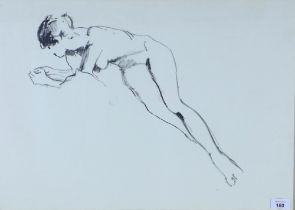 MODERN BRITISH SCHOOL, ink wash of a reclining female nude, unsigned, framed under glass, 58 x 41cm