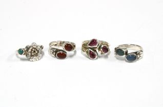 SHEANA M STEPHEN (SCOTTISH) a group of four silver gemset rings, all with SMS makers mark and