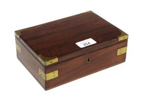 19th century Houghton mahogany and brass mounted box containing draughtsman equipment etc. 20 x 7