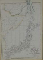 THE EMPIRE OF JAPAN, Edward Weller coloured map, showing the River Amoor, framed under glass,30 x