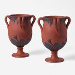 A Pair of Wedgwood Black Basaltes-Decorated Rosso Antico "Tendril" Vases UK, circa 1800