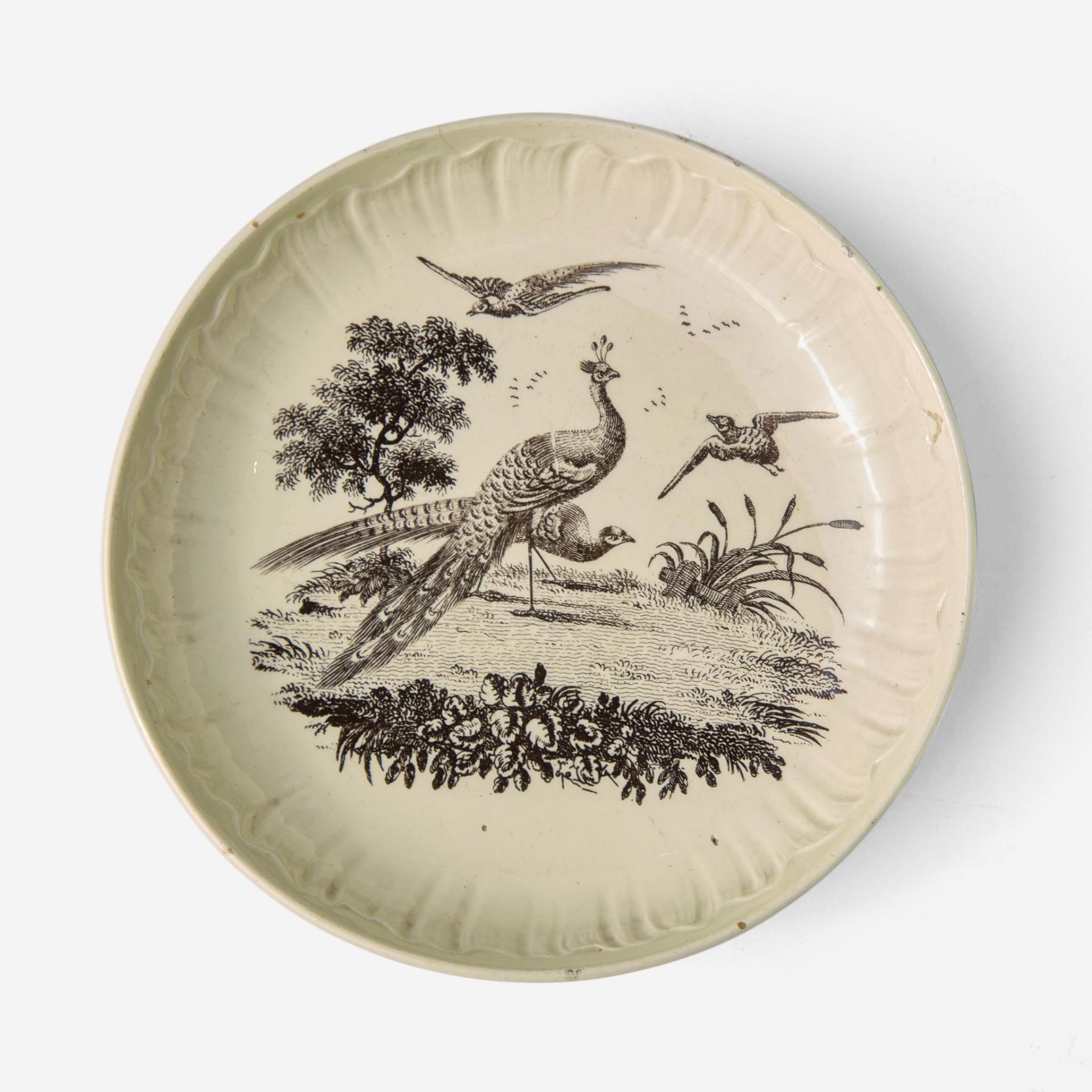 A Wedgwood Queensware Shell Edge Cup and Saucer with Exotic Birds Decoration UK, 1770s - Image 2 of 3