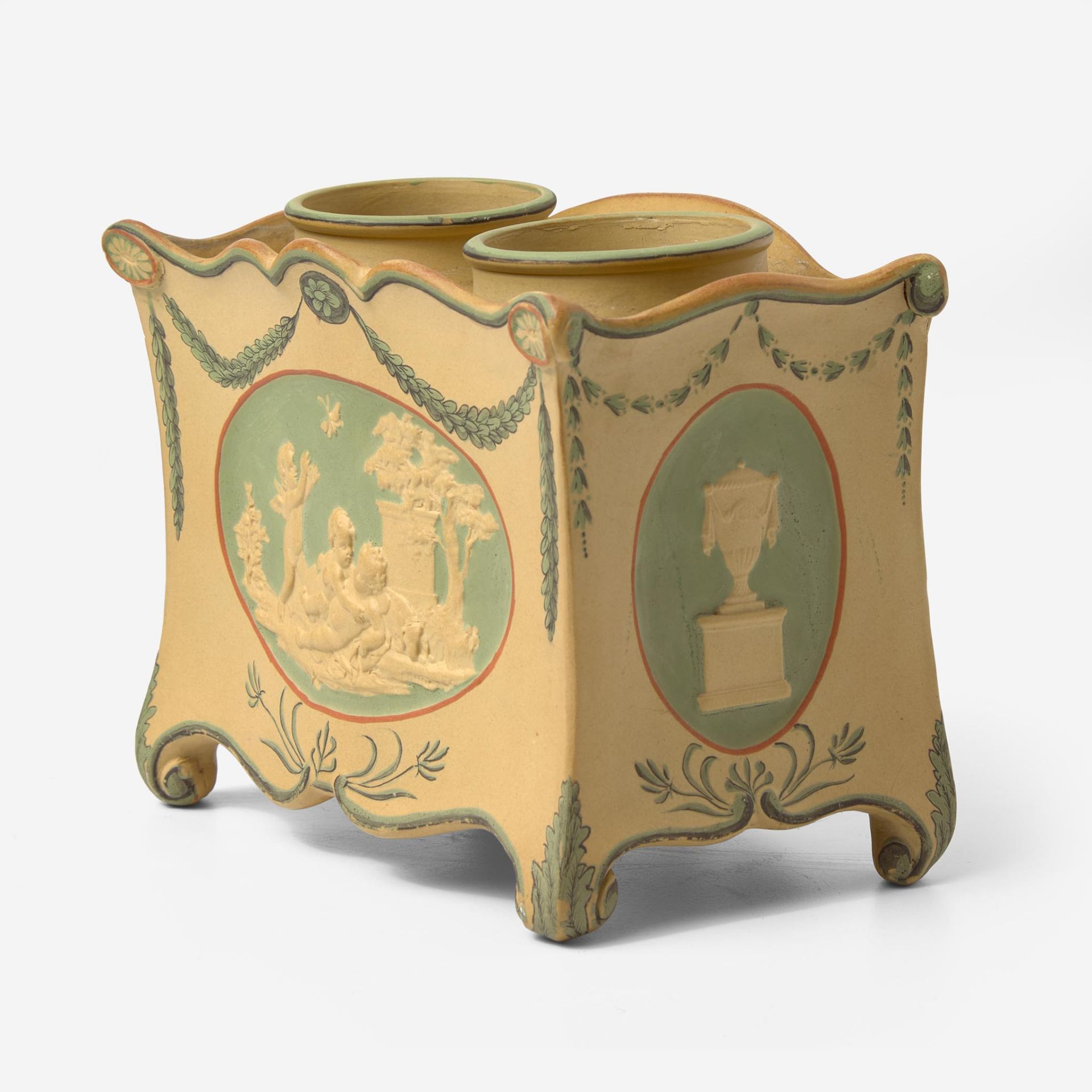 A Wedgwood Encaustic-Decorated Caneware Double Crocus Pot UK, circa 1800 - Image 3 of 5