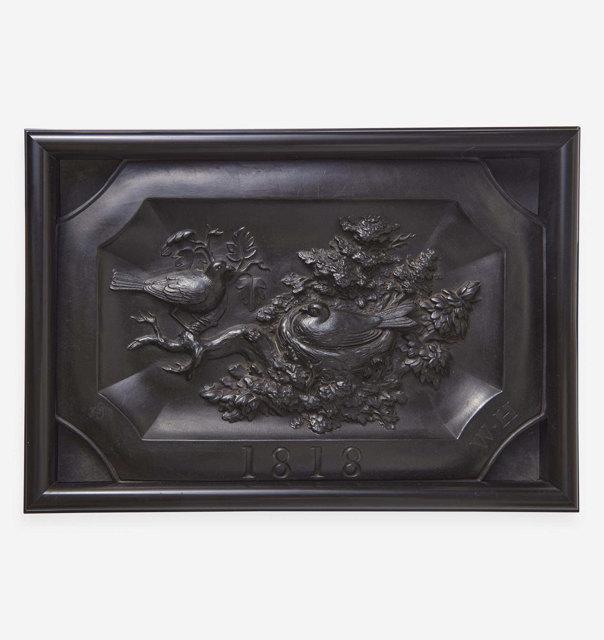 A Wedgwood "Nesting Birds" Black Basalt Plaque UK, 1923