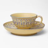 A Wedgwood Encaustic-Decorated Caneware Cup and Saucer UK, circa 1787