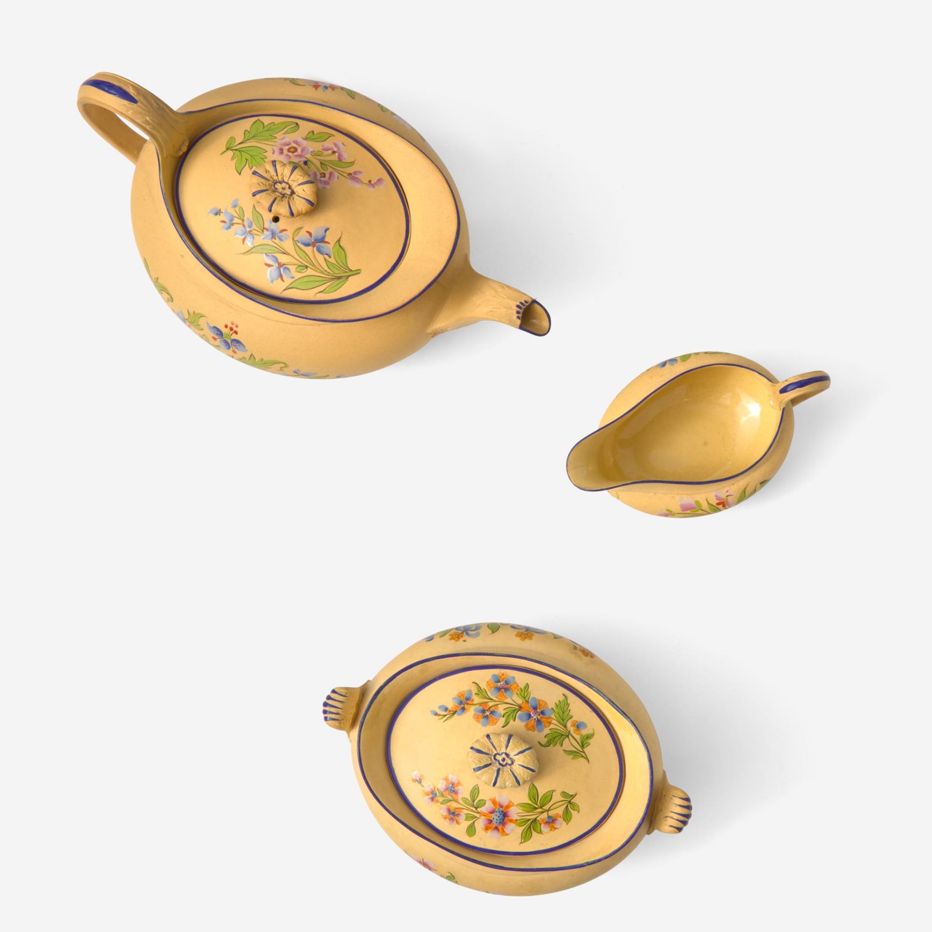 A Wedgwood Encaustic-Decorated Caneware Assembled Three Piece Tea Set UK, circa 1790 - Image 3 of 4