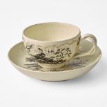A Wedgwood Queensware Shell Edge Cup and Saucer with Exotic Birds Decoration UK, 1770s