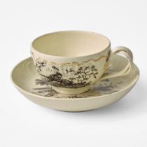 A Wedgwood Queensware Shell Edge Cup and Saucer with Exotic Birds Decoration UK, 1770s