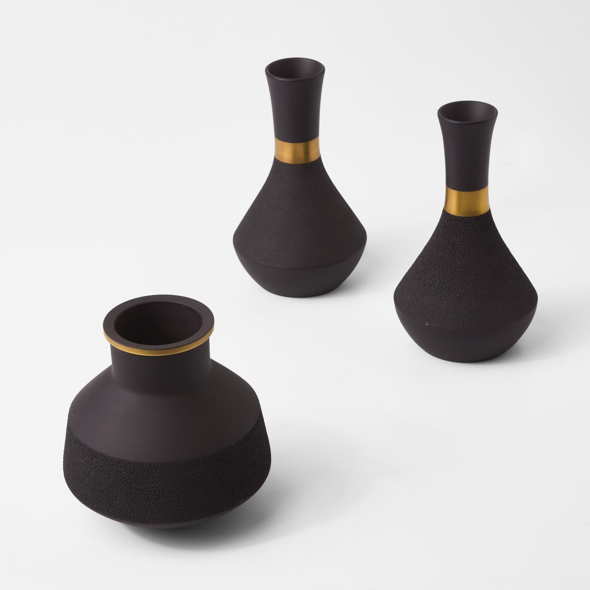 Three Wedgwood Black Basalt Design 63 Vases UK, 1960