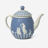 A Wedgwood Blue Dip Jasperware Teapot UK, circa 1790