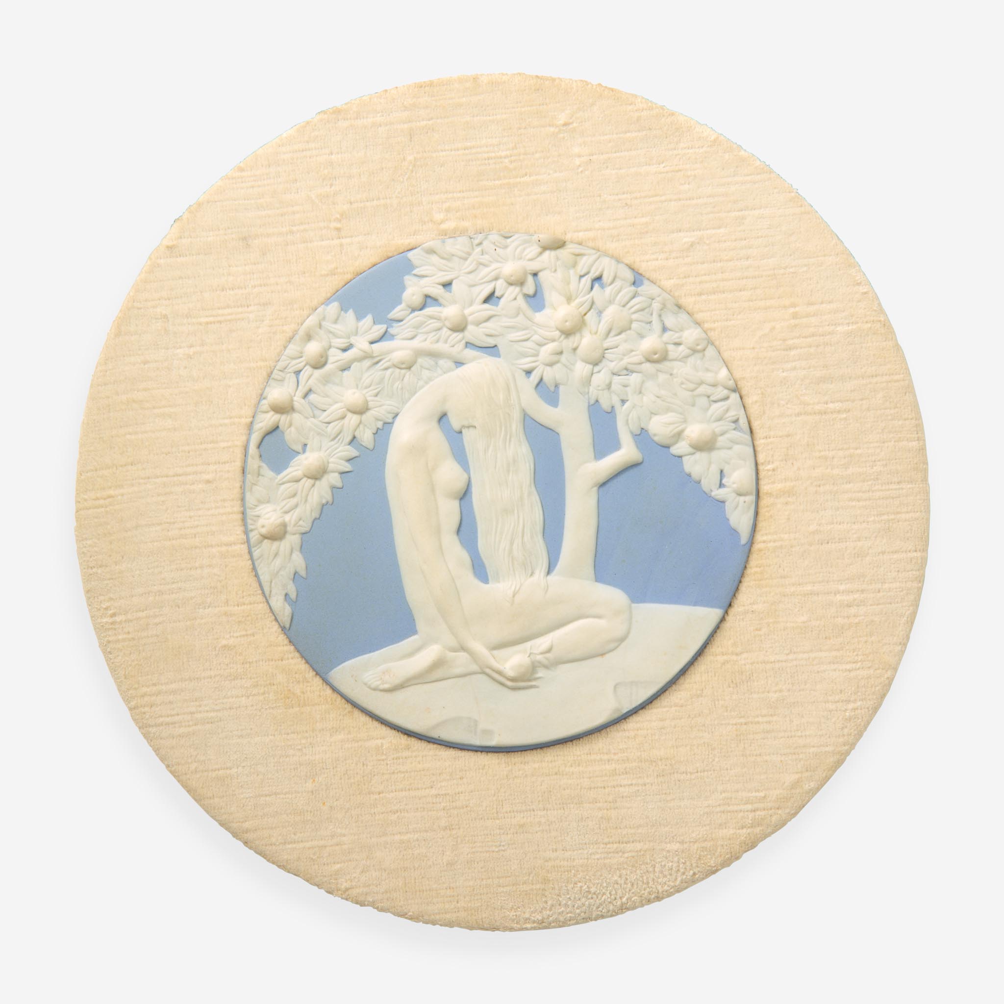 A Pair of Wedgwood Anna Zinkeisen (1901-1978) Designed Blue Jasperware Adam and Eve Plaques, UK, - Image 3 of 3