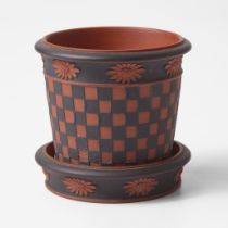 A Small Wedgwood Rosso Antico and Black Basalt Diced Jardiniere and Liner UK, circa 1800