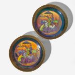 A Pair of Wedgwood Fairyland Lustre Nizami Three-Footed Trays UK, late 1920s