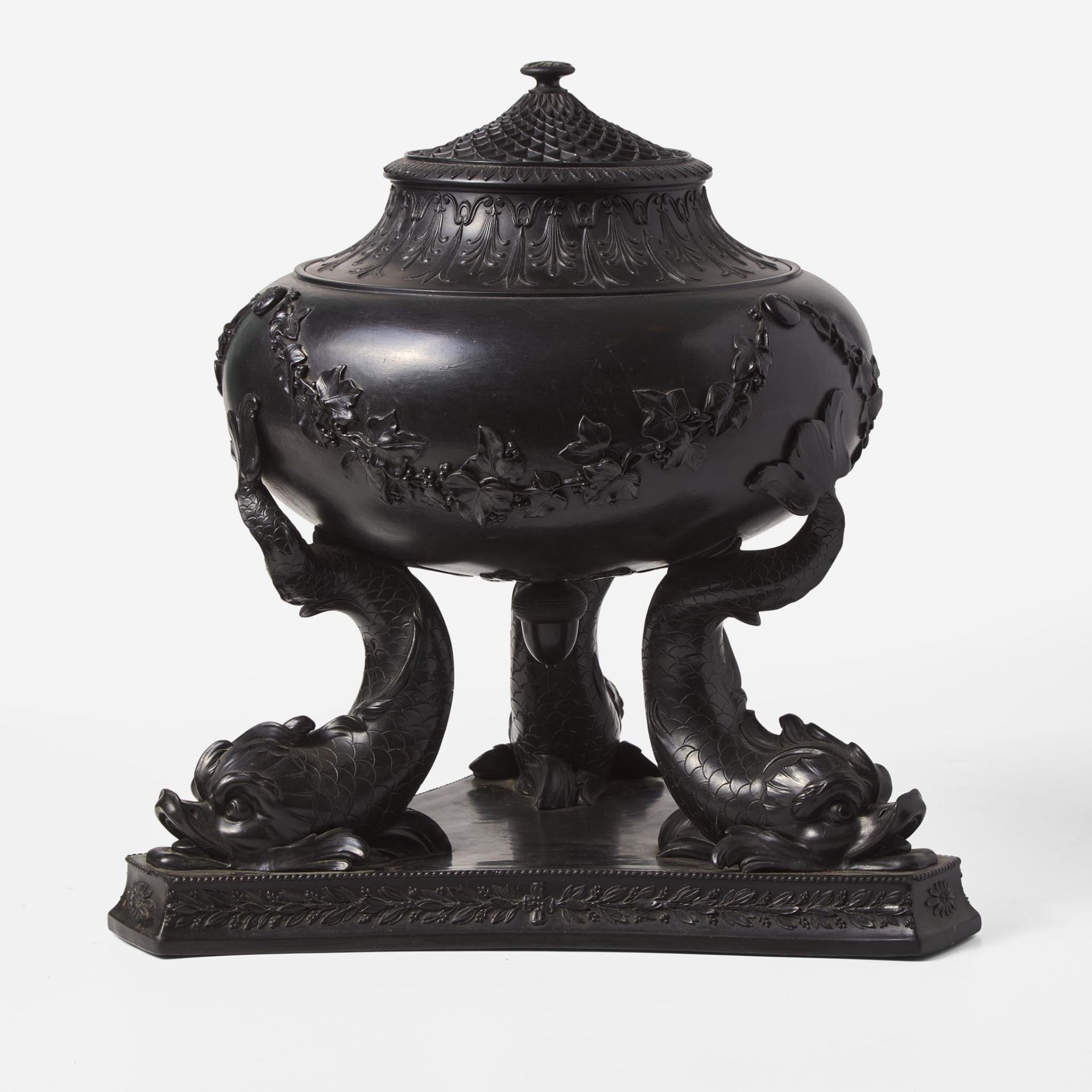 A Large Wedgwood Black Basalt Dolphin Pastille Burner UK, first half of the 19th century