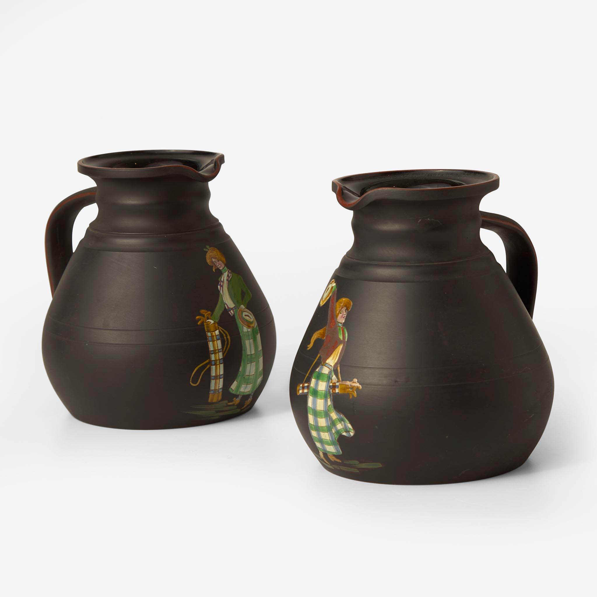 A Pair of Wedgwood Black Basalt Kenlock Ware Jugs UK, circa 1900